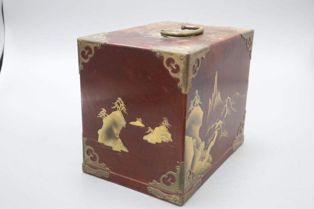 A Japanese lacquer table cabinet, height 18cm (locked)